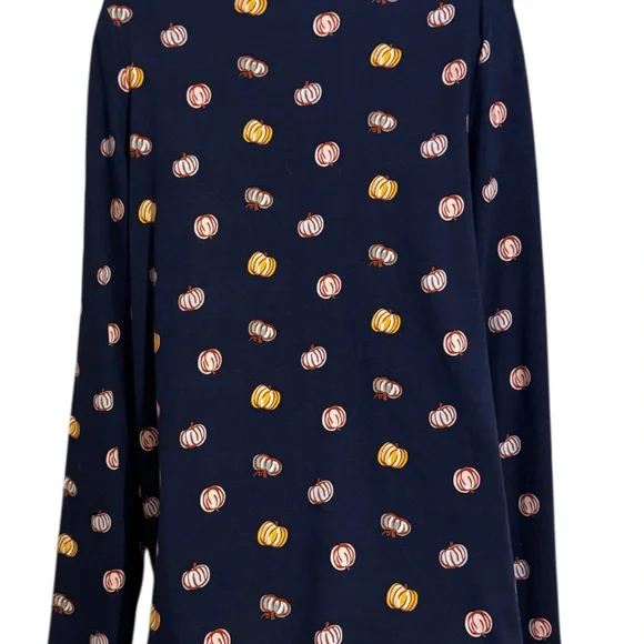 NWT  Navy  Easy Care Pumpkins LS Mock T Neck Top XLARGE     #CL - Picture 4 of 10